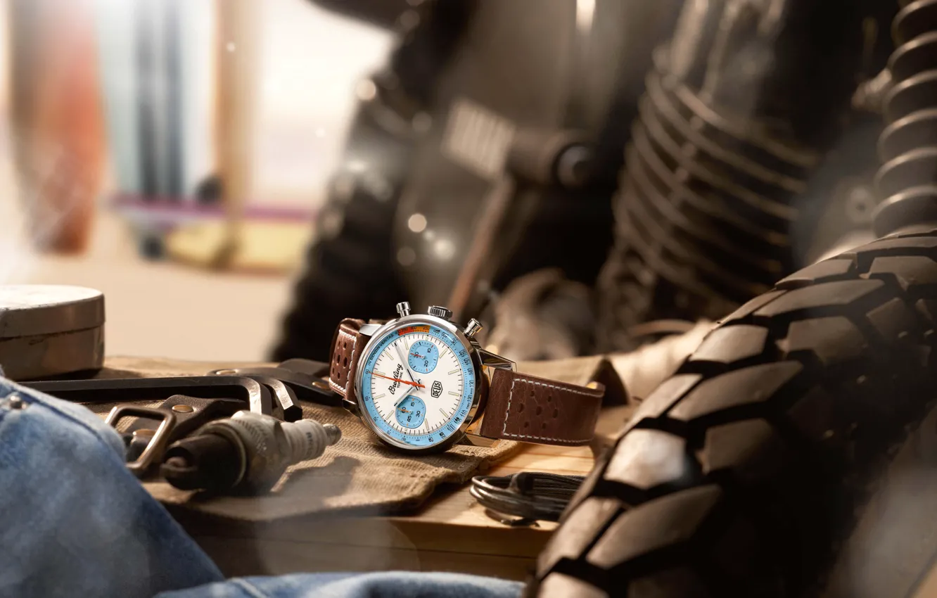Photo wallpaper watch, biker, adventure, Deus Ex Machina, Breitling, Adventure, Bikers, Top Time