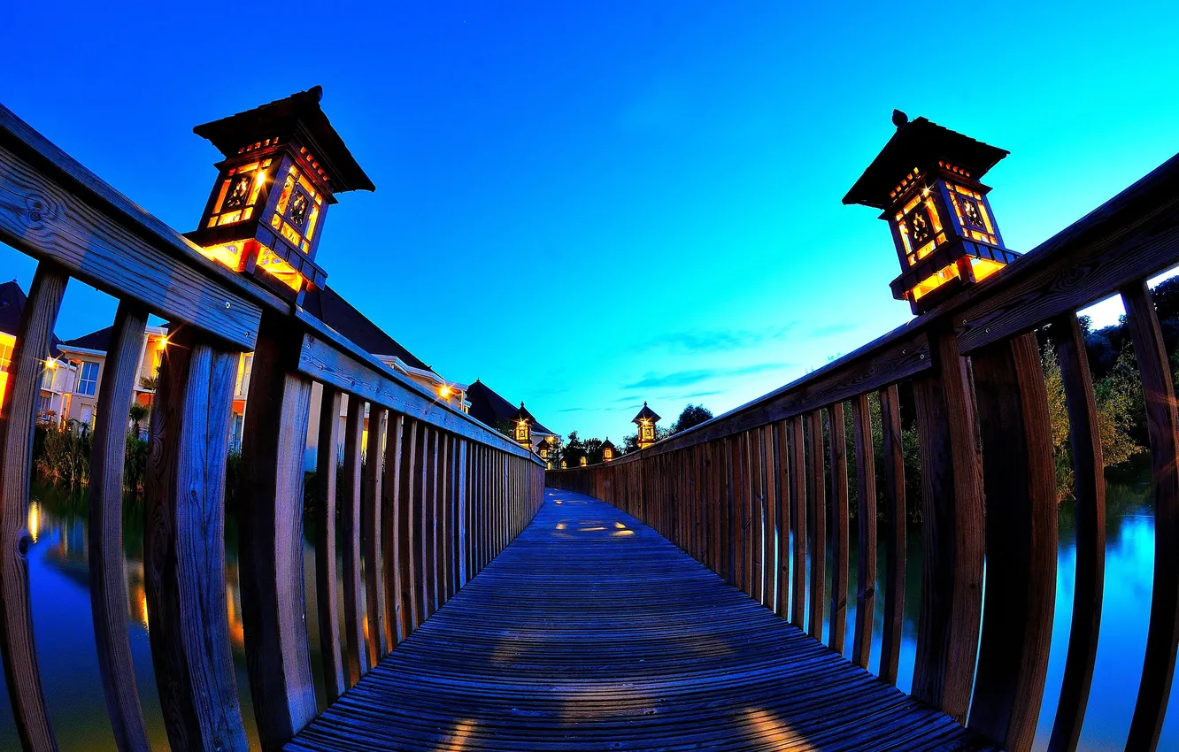 Photo wallpaper the sky, bridge, the city, lights