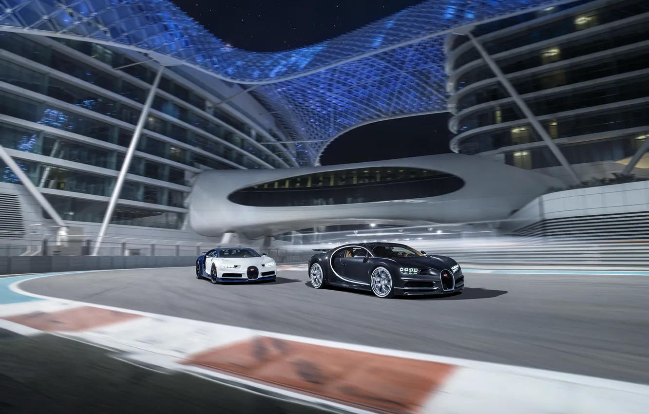 Photo wallpaper Bugatti, Black, White, Abu Dhabi, UAE, VAG, Yas Marina Circuit, Chiron