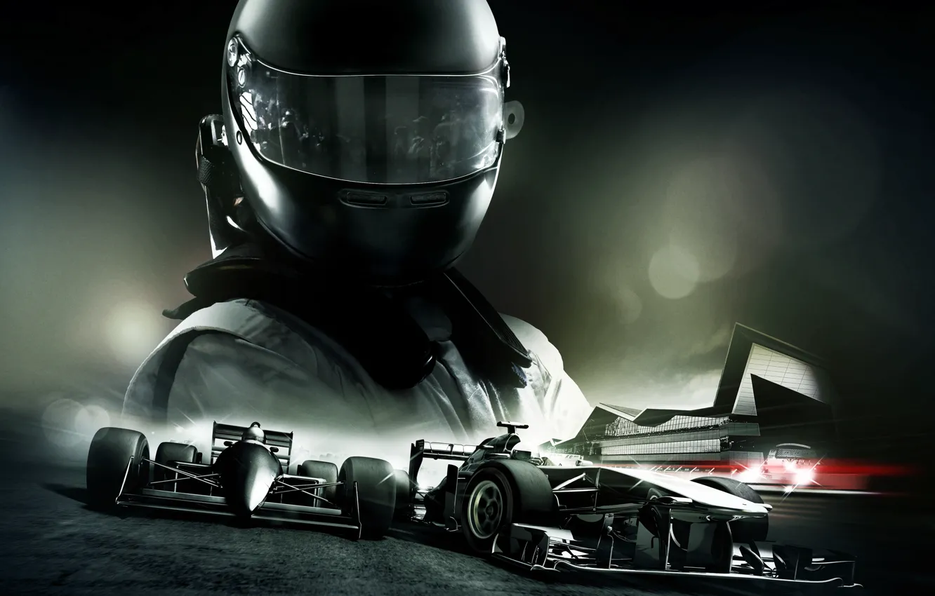 Photo wallpaper machine, track, helmet, track, racer, cars, Codemasters Racing Studios, F1 2013
