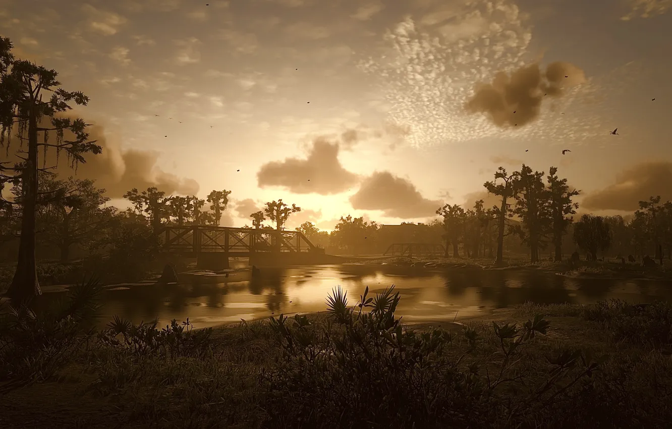 Photo wallpaper HDR, game, trees, animals, sea, landscape, nature, bridge