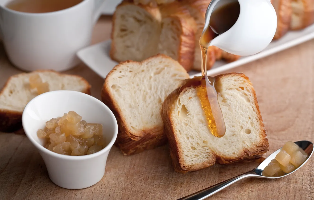 Photo wallpaper tea, honey, bread, jam