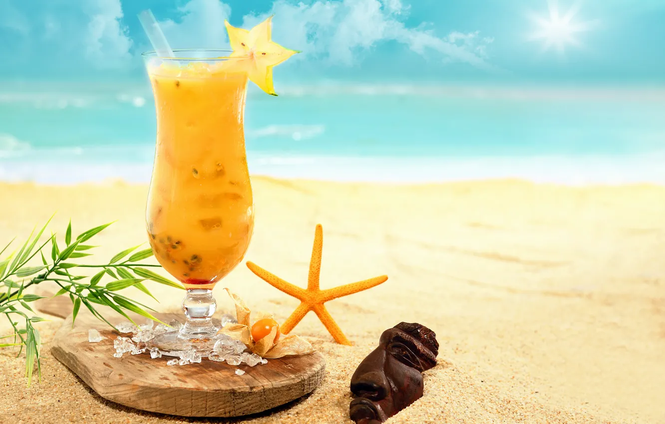 Photo wallpaper ice, sand, beach, summer, stay, vacation, cocktail, citrus