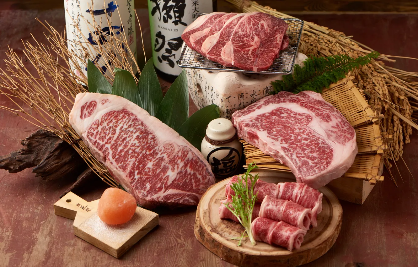 Photo wallpaper meat, steak, marble