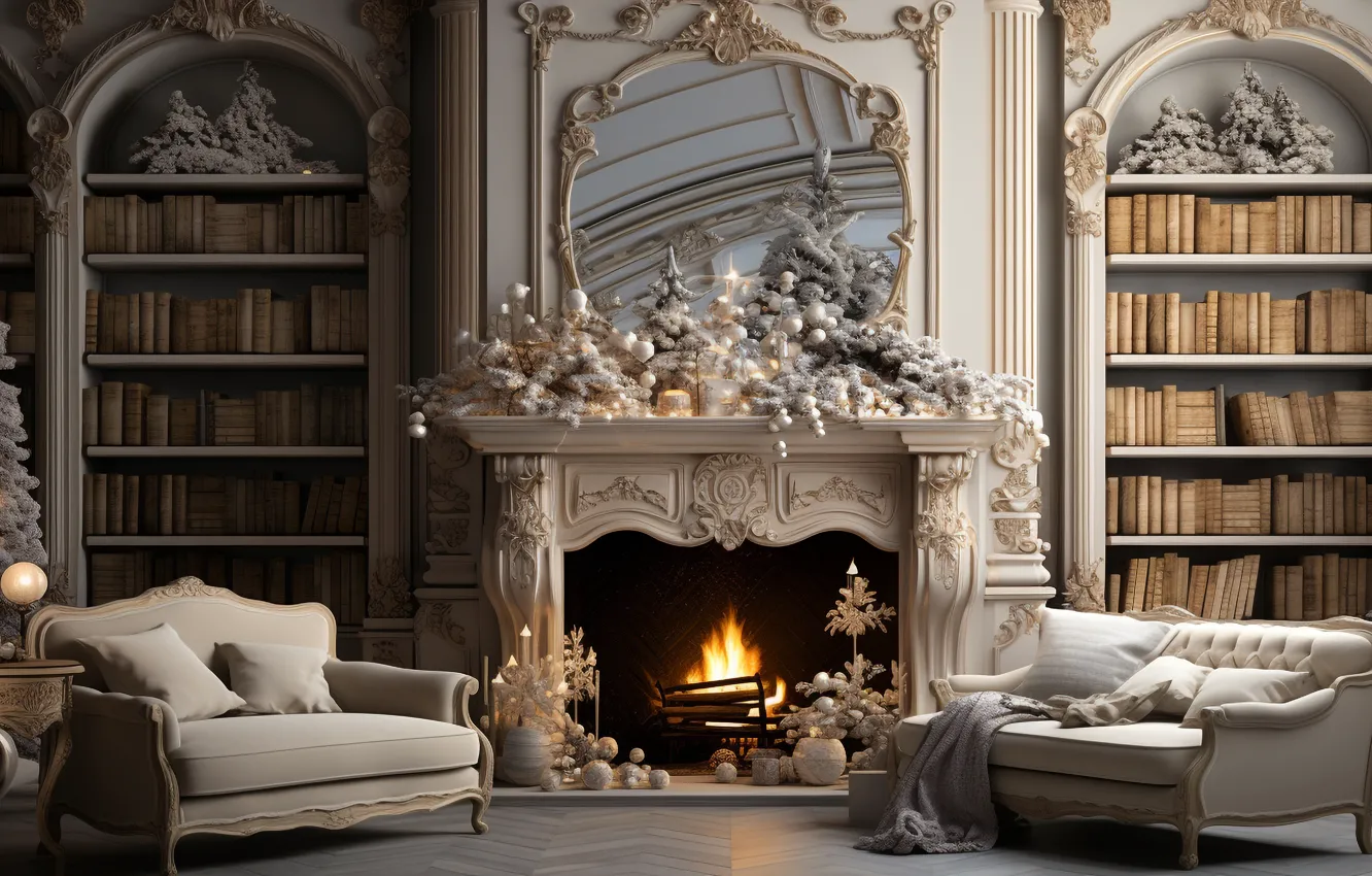 Photo wallpaper lights, comfort, heat, room, flame, furniture, new year, home