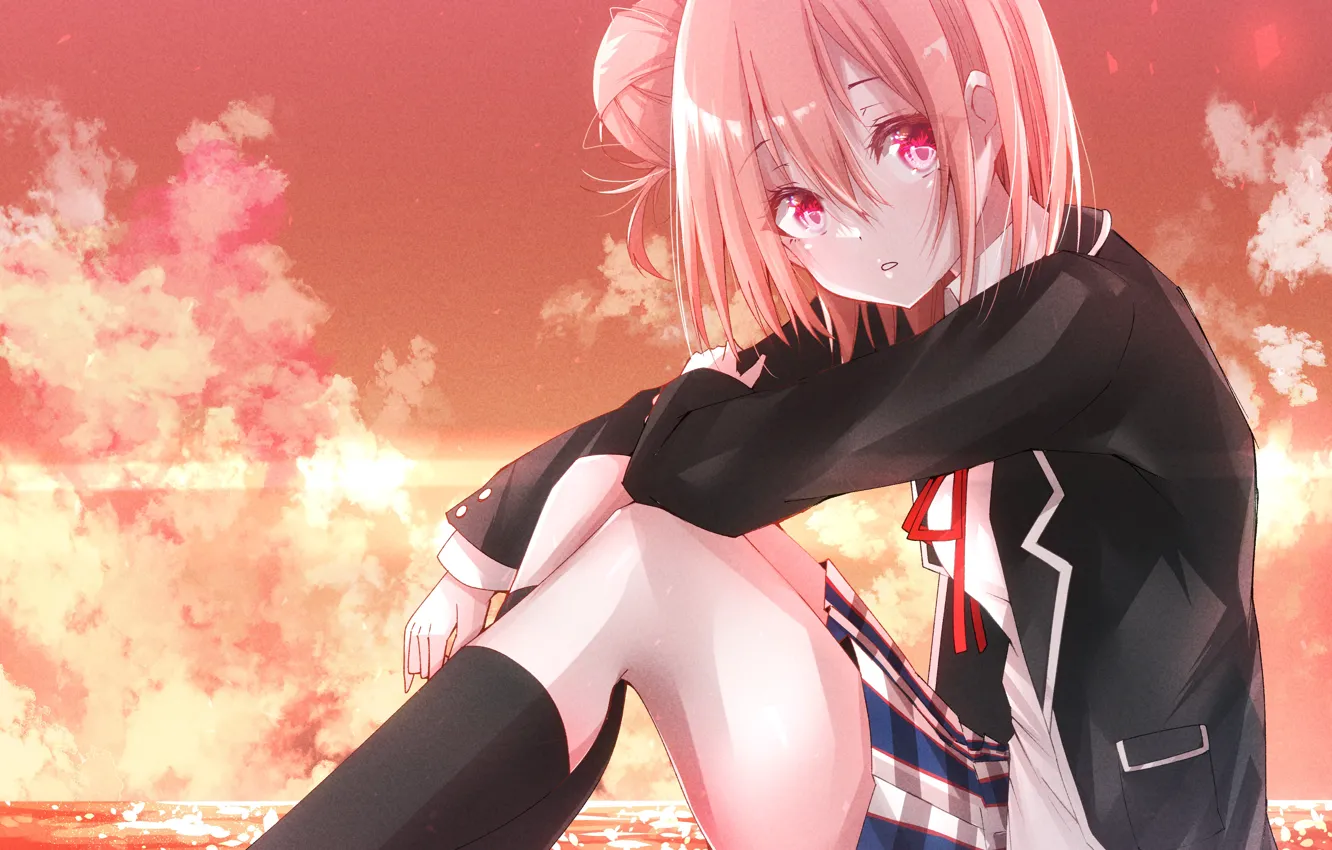 Photo wallpaper sea, girl, the sun, sunset, Yuigahama Yui Suggests, Yahari Ore No Seishun Love Comedy Wa …