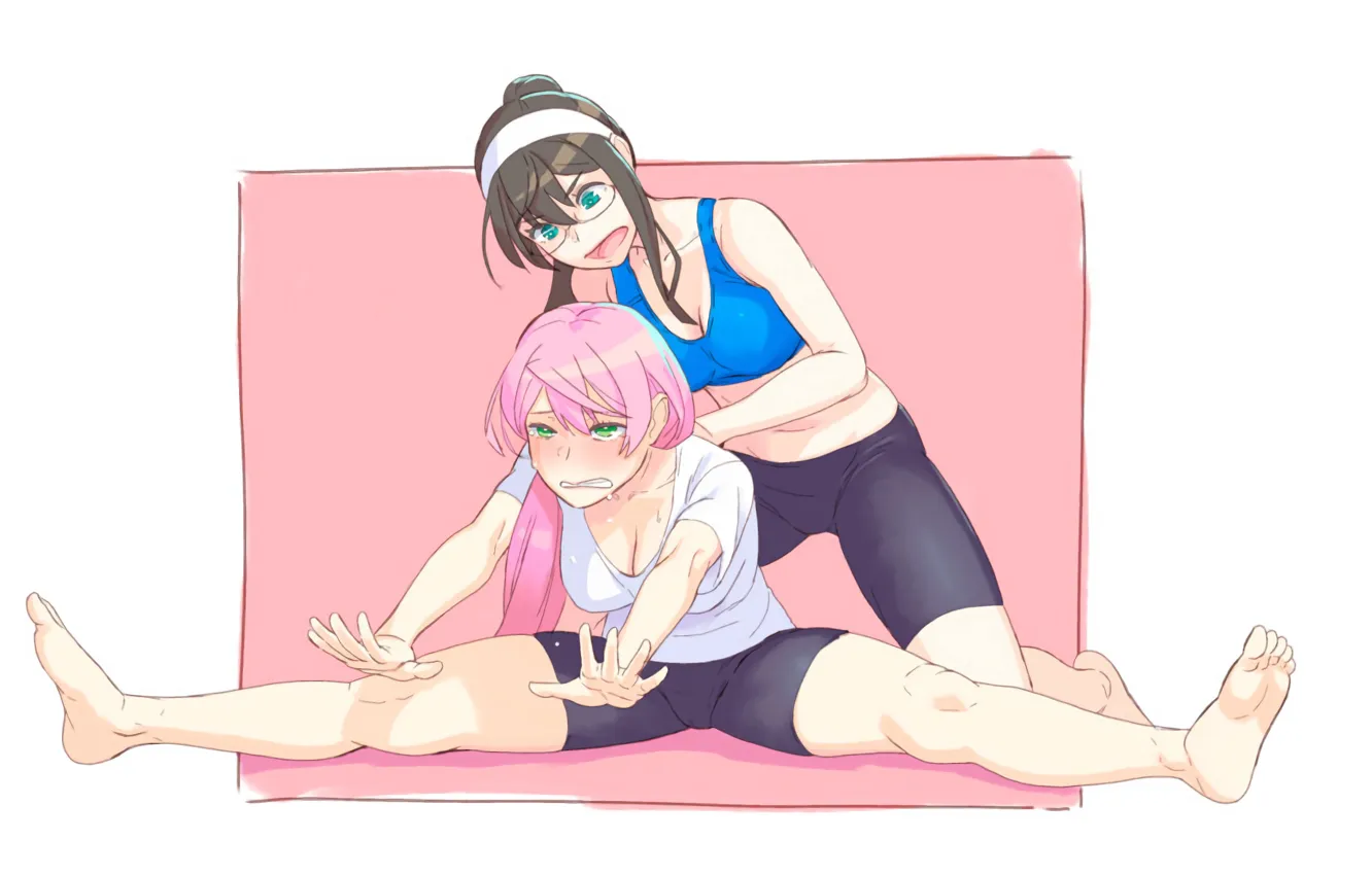 Photo wallpaper girl, sexy, cleavage, shorts, blouse, pink hair, long hair, boobs