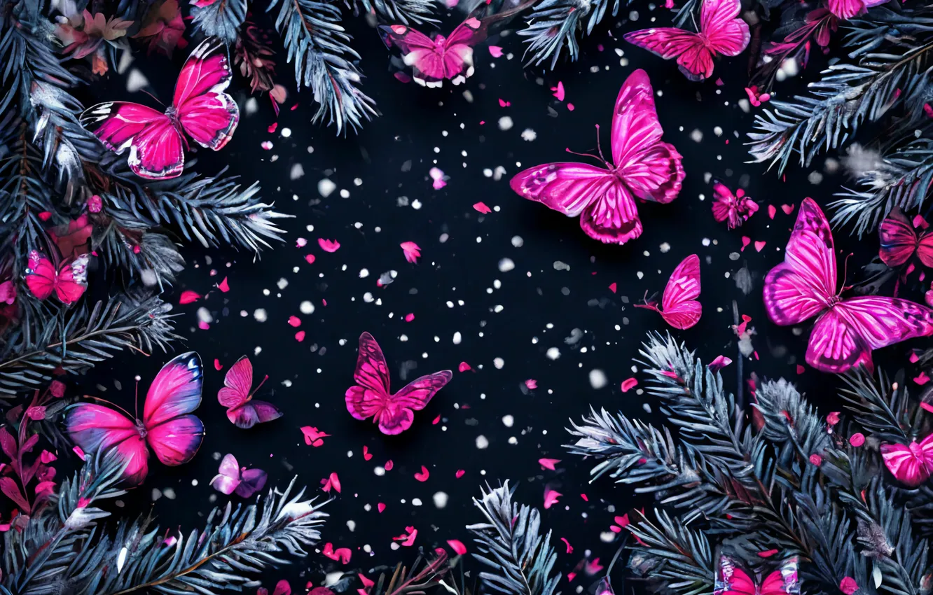 Photo wallpaper butterfly, art, pink, AI ART