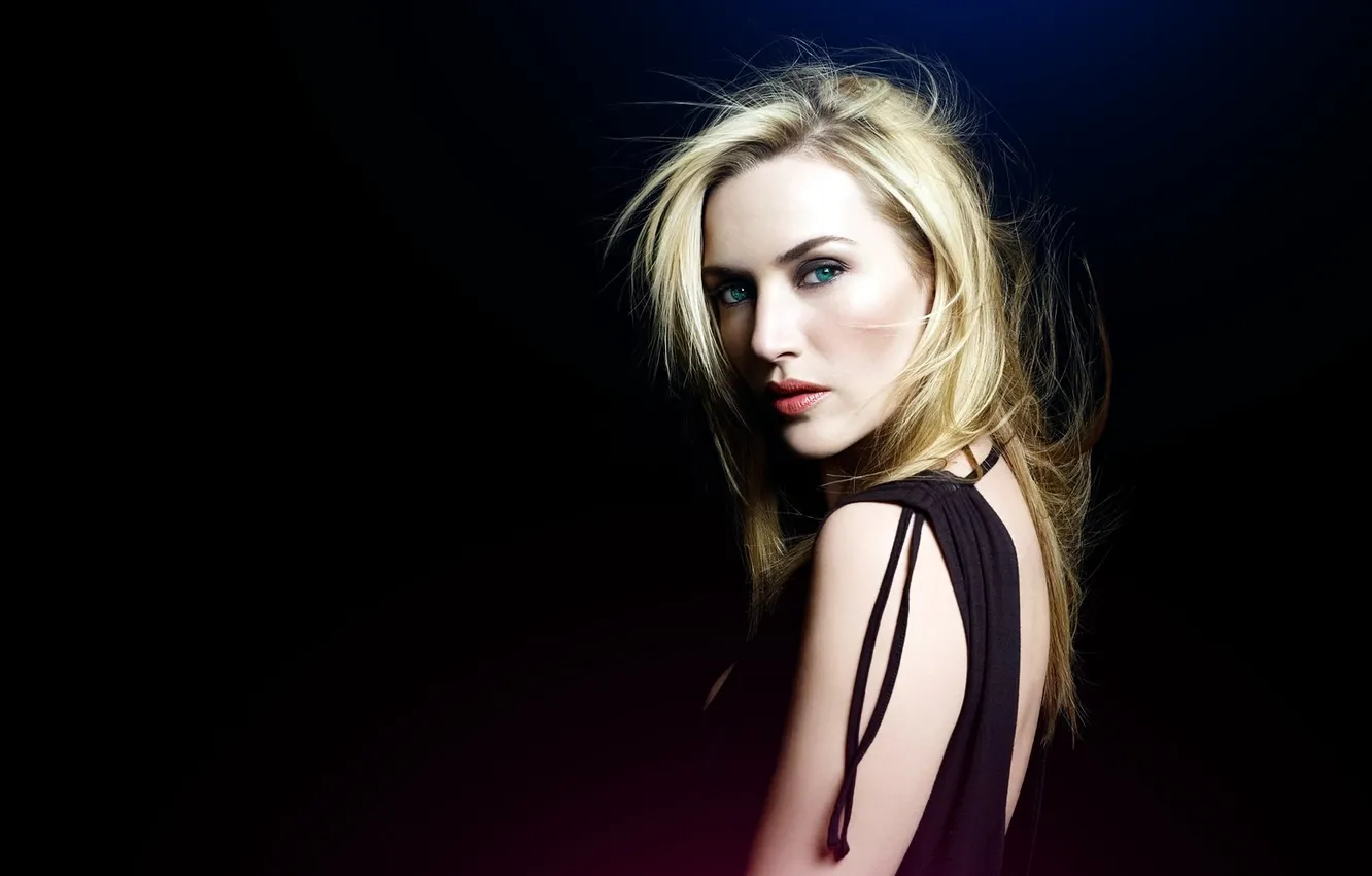 Photo wallpaper look, blonde, black background, Kate Winslet, Kate Winslet