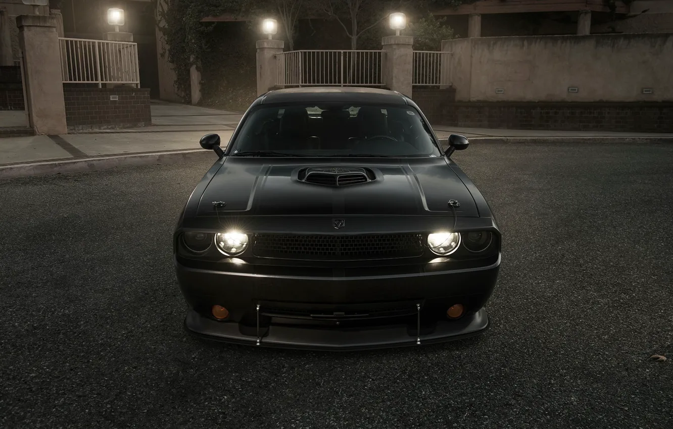 Photo wallpaper Muscle, Dodge, Challenger, Car, Front, Black, Tuning, R/T