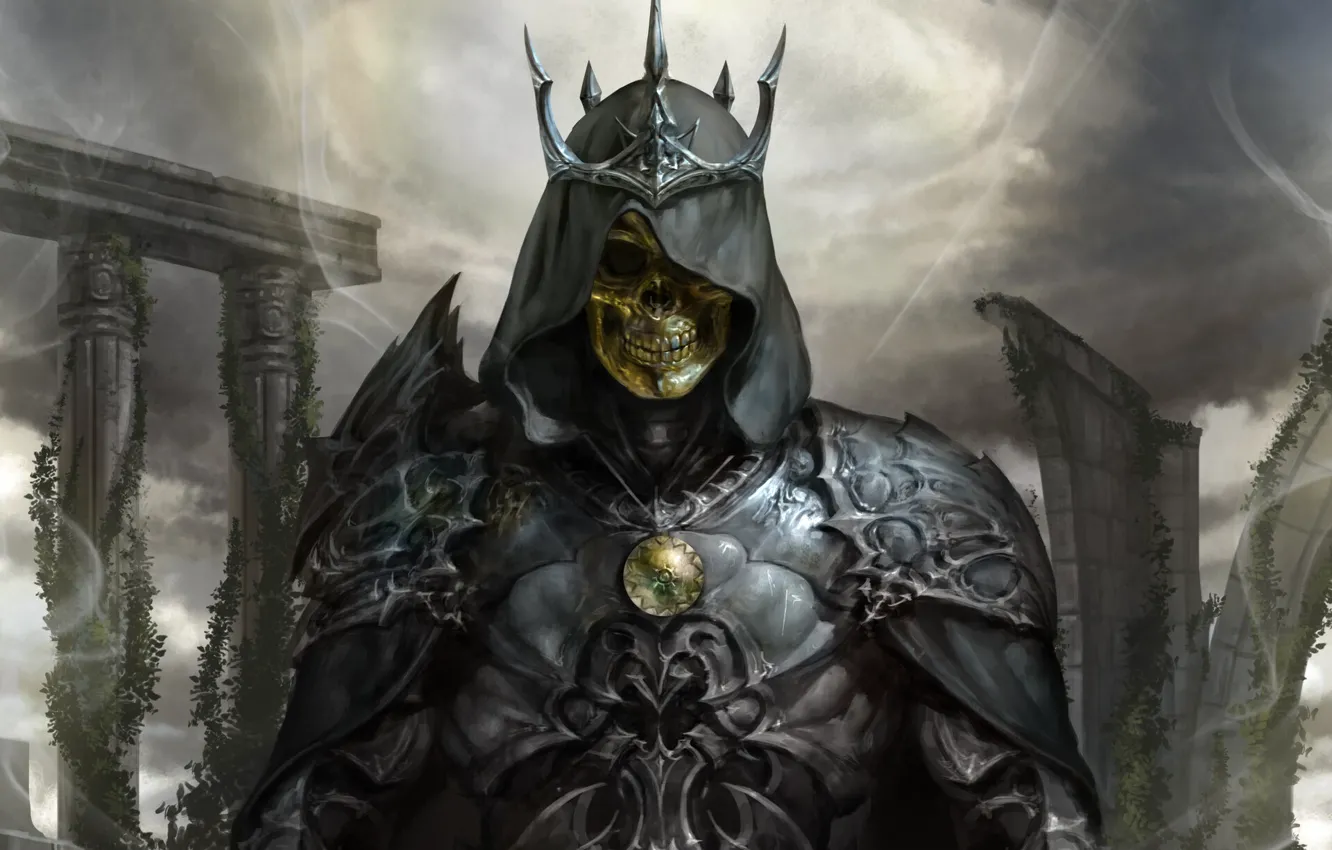 Photo wallpaper skull, armor, crown, fantasy, skeleton, dark fantasy