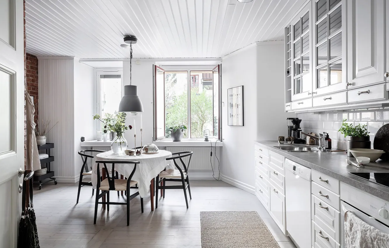 Photo wallpaper interior, kitchen, dining room, Scandinavian style