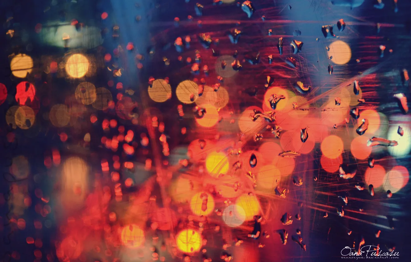 Photo wallpaper drops, lights, color, glow, window