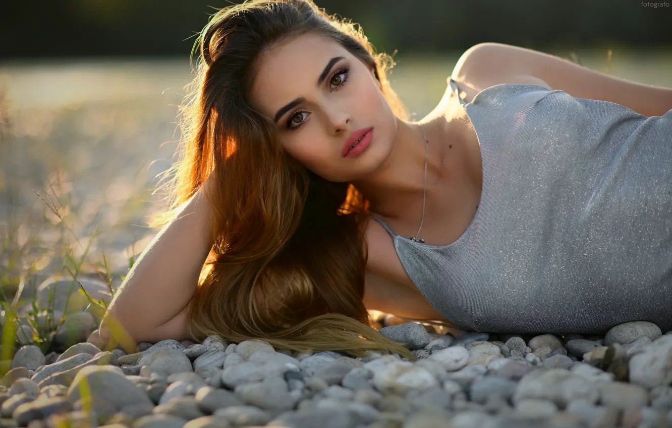 Photo wallpaper pose, model, beautiful girl, lying, bokeh, Marco Maria Marcolini