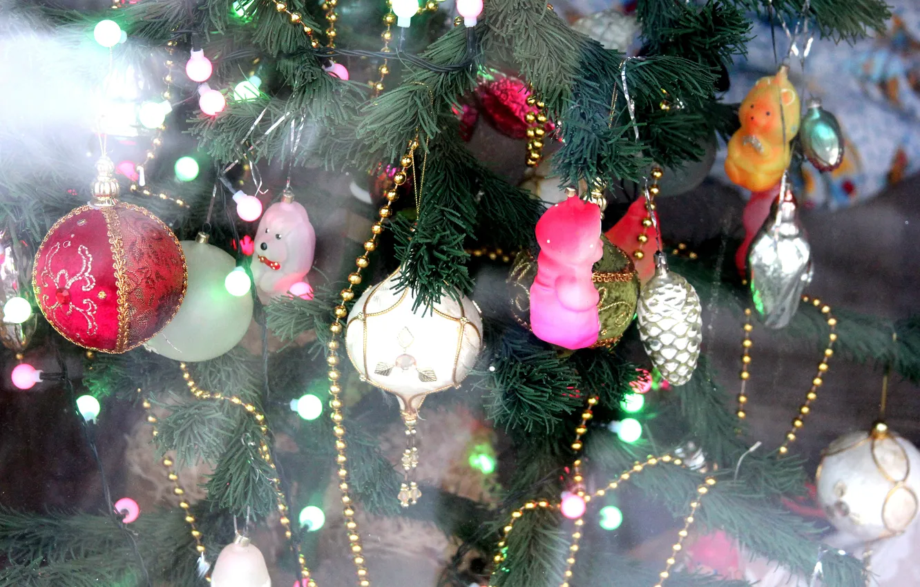 Photo wallpaper holiday, tree, beauty, new year, Dress up girl