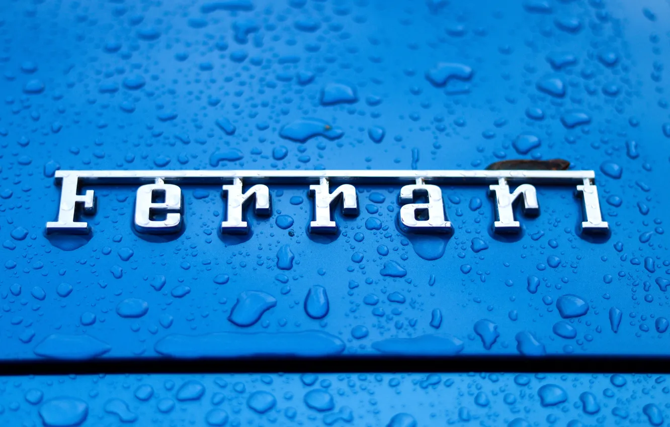 Photo wallpaper Ferrari, Car, Rachael, Emblem, Symbol, Rain Drops