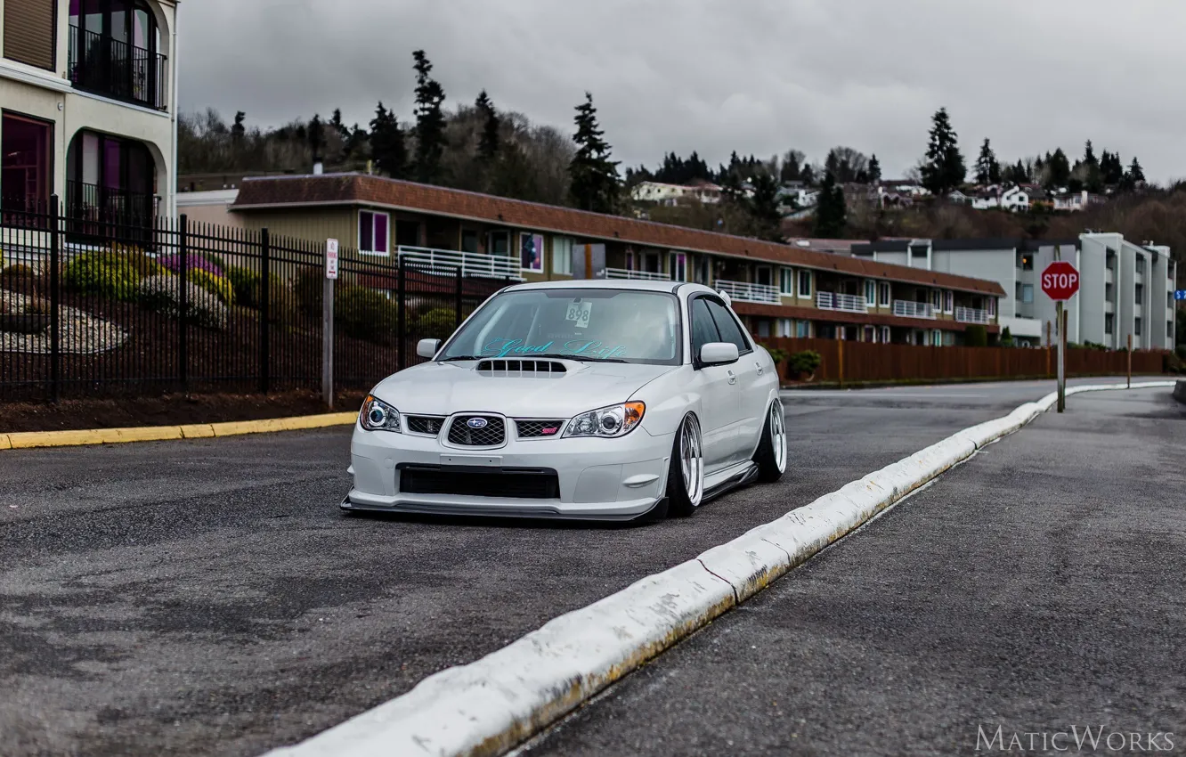 Photo wallpaper Subaru, Impreza, WRX, Japan, white, STI, tuning, power