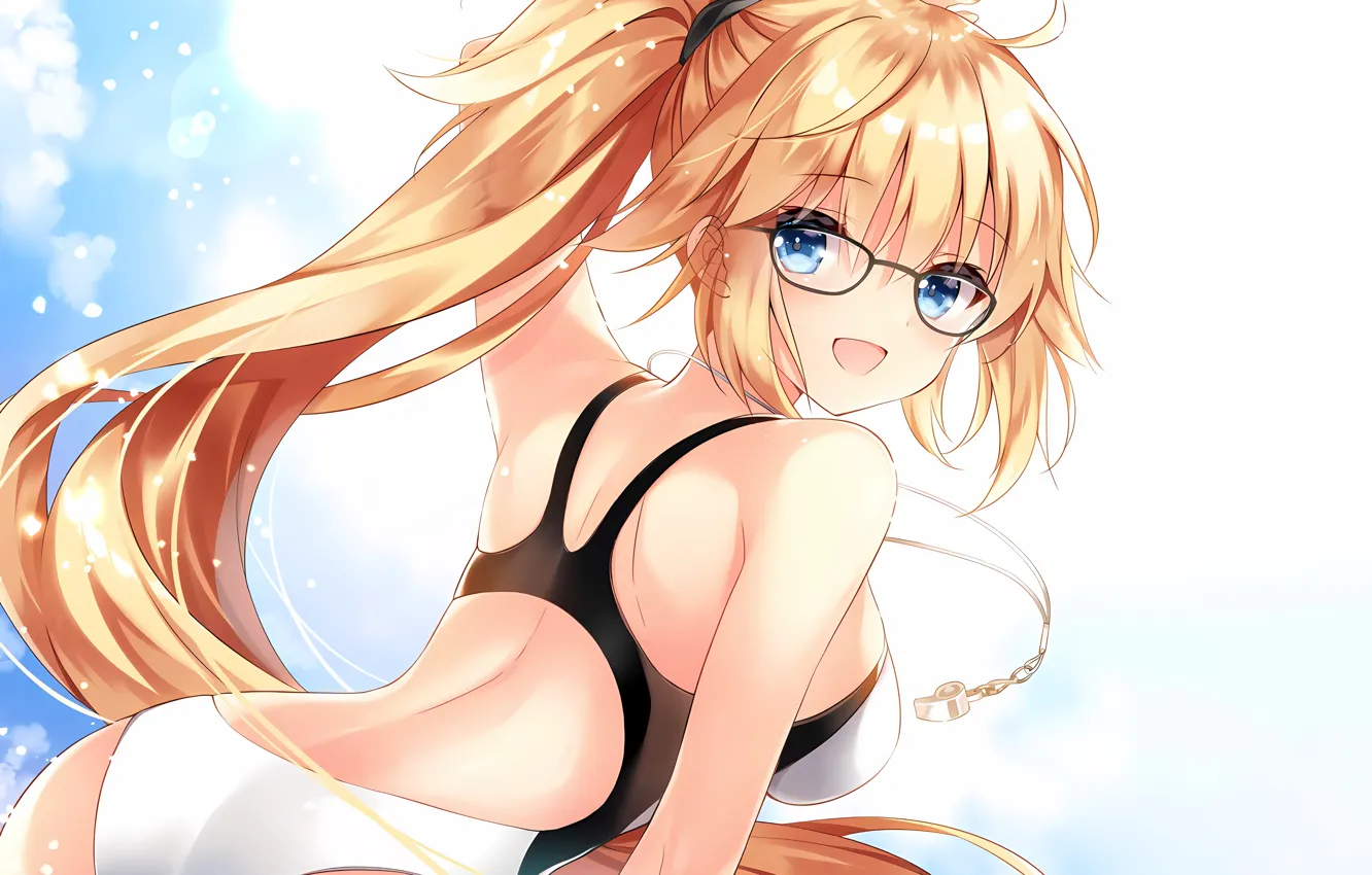 Photo wallpaper girl, sexy, ass, cleavage, long hair, boobs, anime, blue eyes