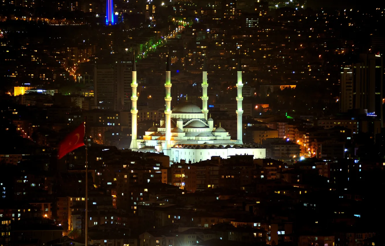 Photo wallpaper night, Turkey, night, Turkey, Ankara, Ankara, Kocatepe Mosque, Kocatepe Mosque