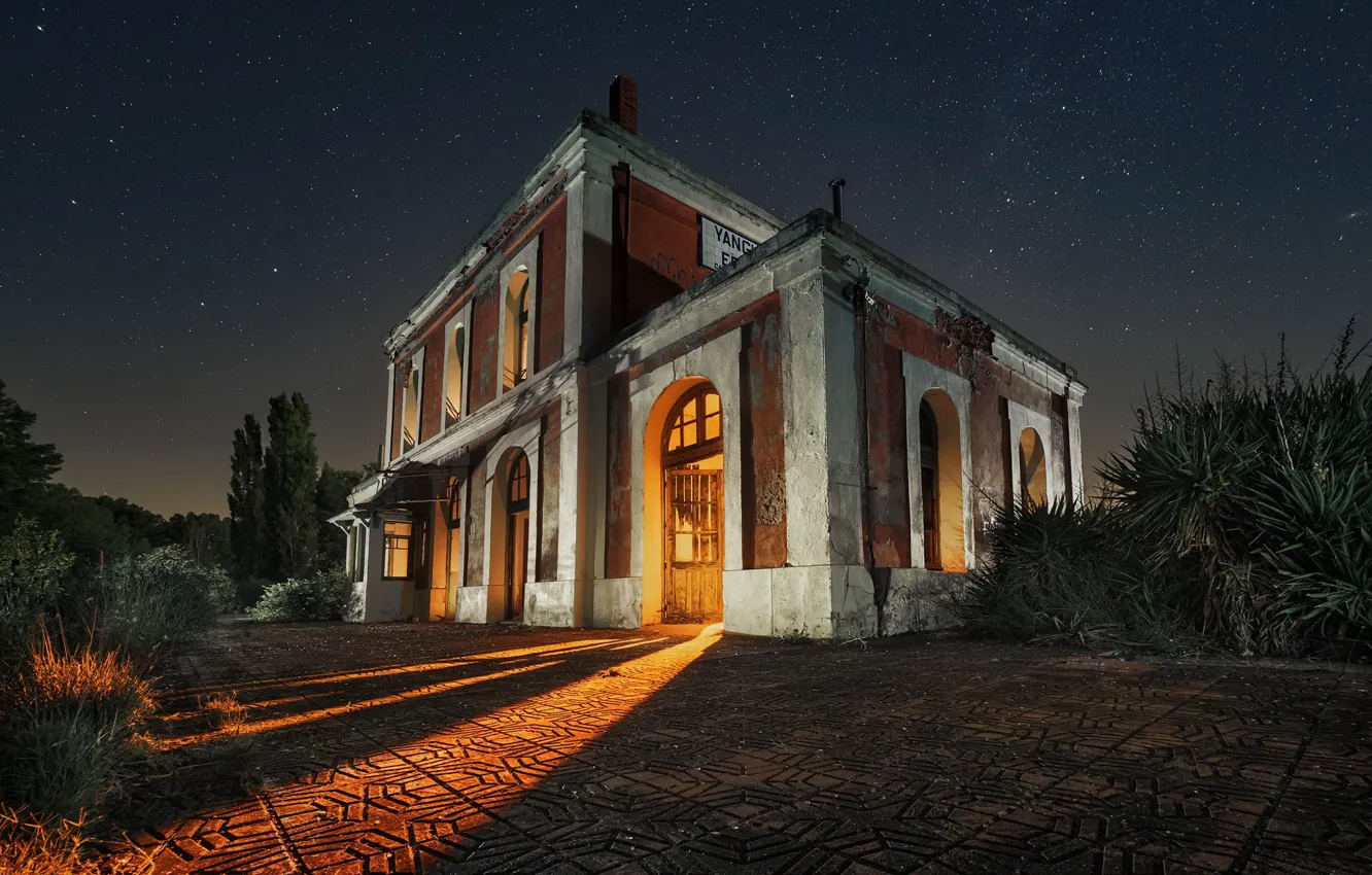 Photo wallpaper House, Moonlight, Architecture, Abandoned, Illuminated, Built Structure