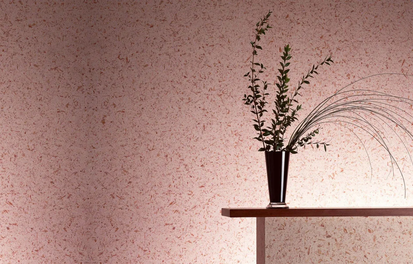 Photo wallpaper branches, shelf, vase