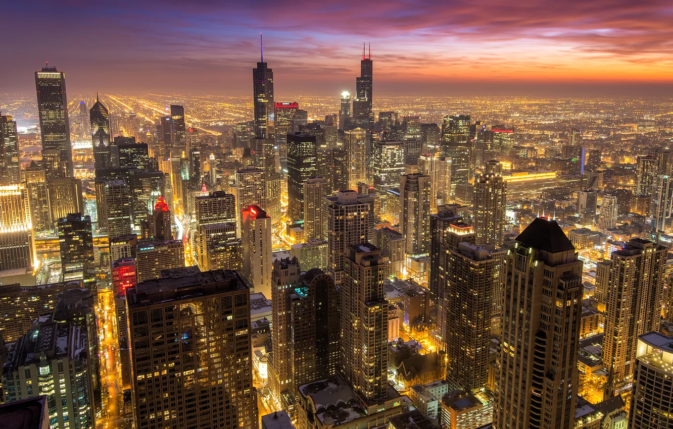 Photo wallpaper skyscrapers, the evening, Chicago, USA