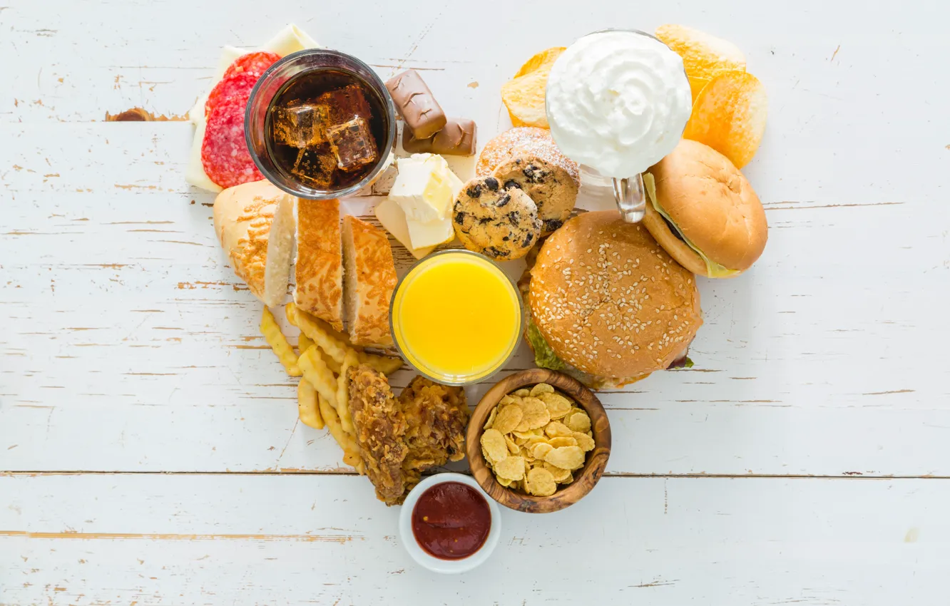 Photo wallpaper glass, tea, heart, oil, Breakfast, cookies, juice, candy