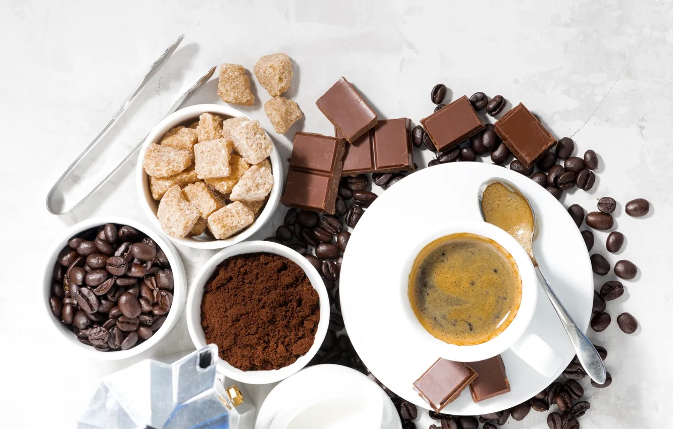 Photo wallpaper coffee, chocolate, grain, sugar