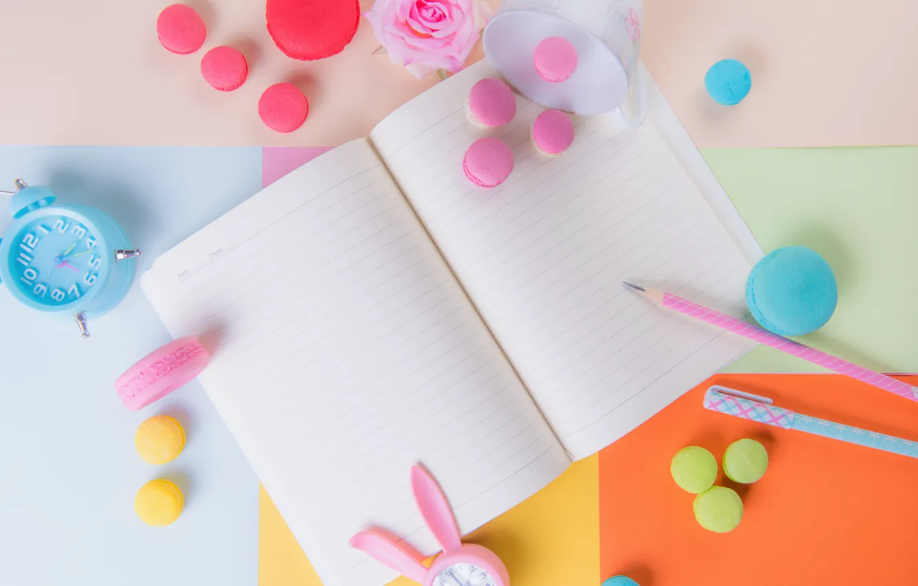 Photo wallpaper roses, handle, notebook, pasta