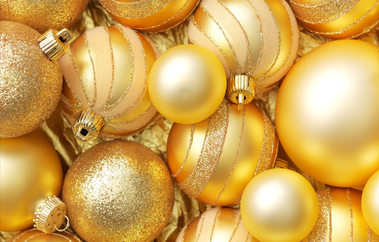 Photo wallpaper decoration, balls, New Year, Christmas, gold, Christmas, gold, decoration