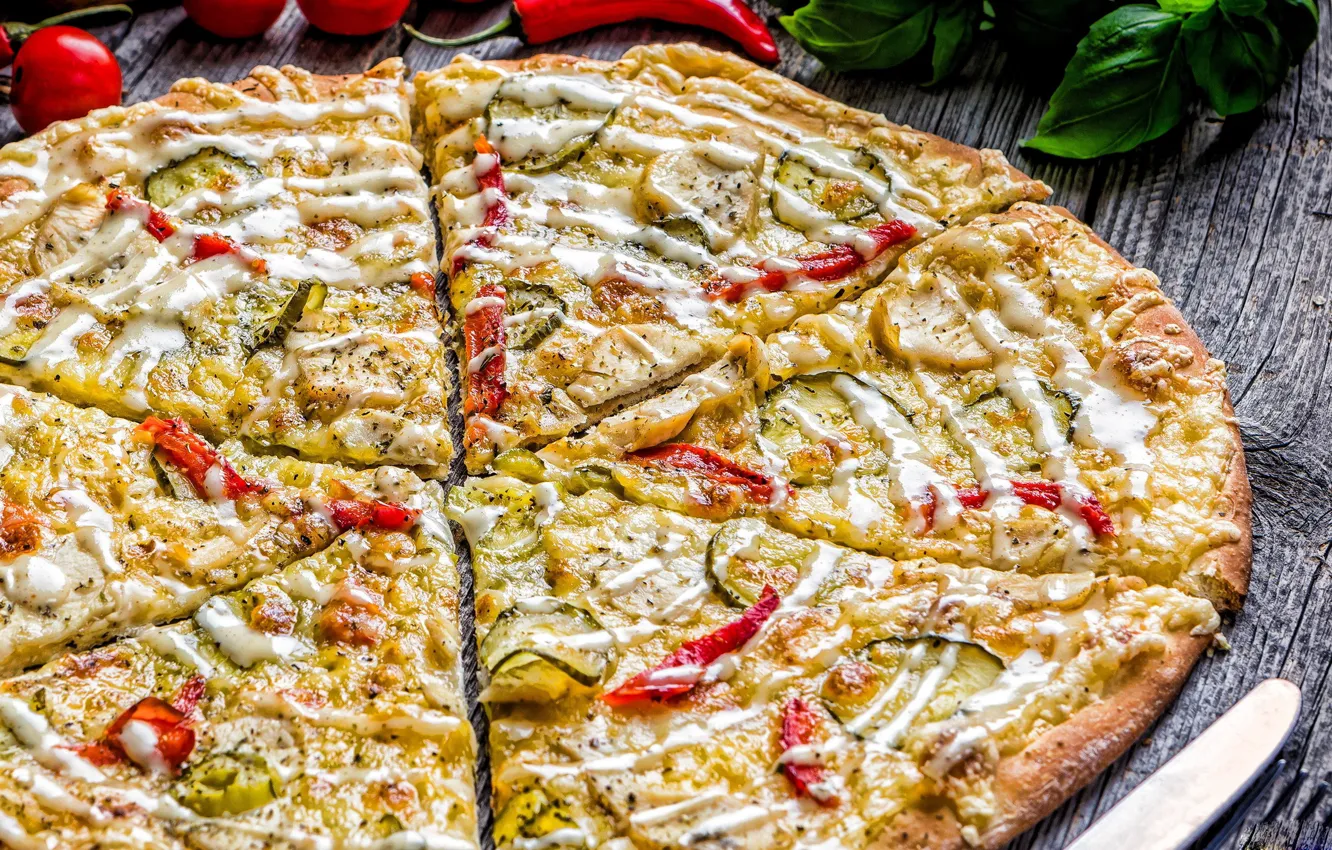 Photo wallpaper cheese, vegetables, pizza, tomatoes, filling