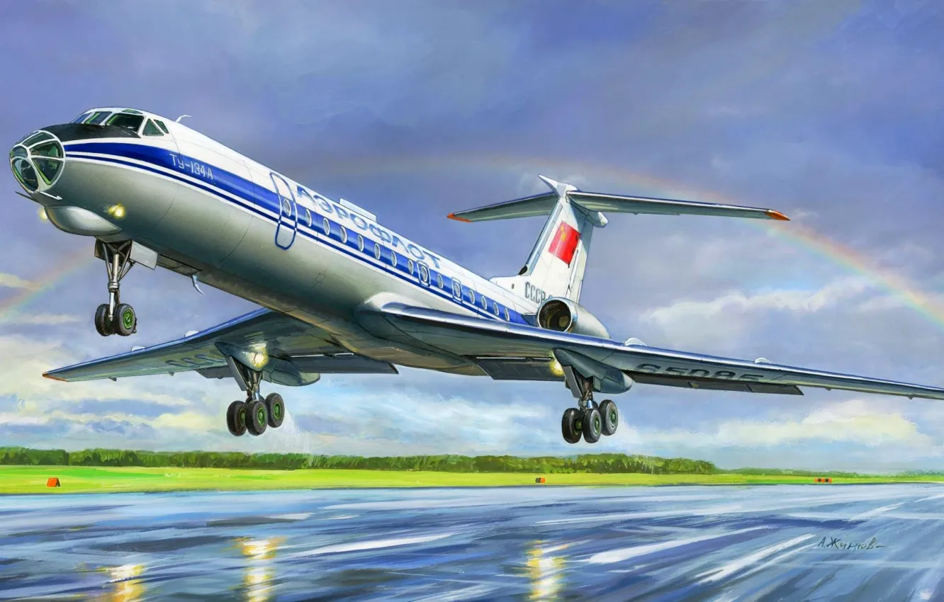Photo wallpaper the plane, figure, USSR, Aeroflot, passenger, A. Zhirnov, Tu-134Б, Tupolev