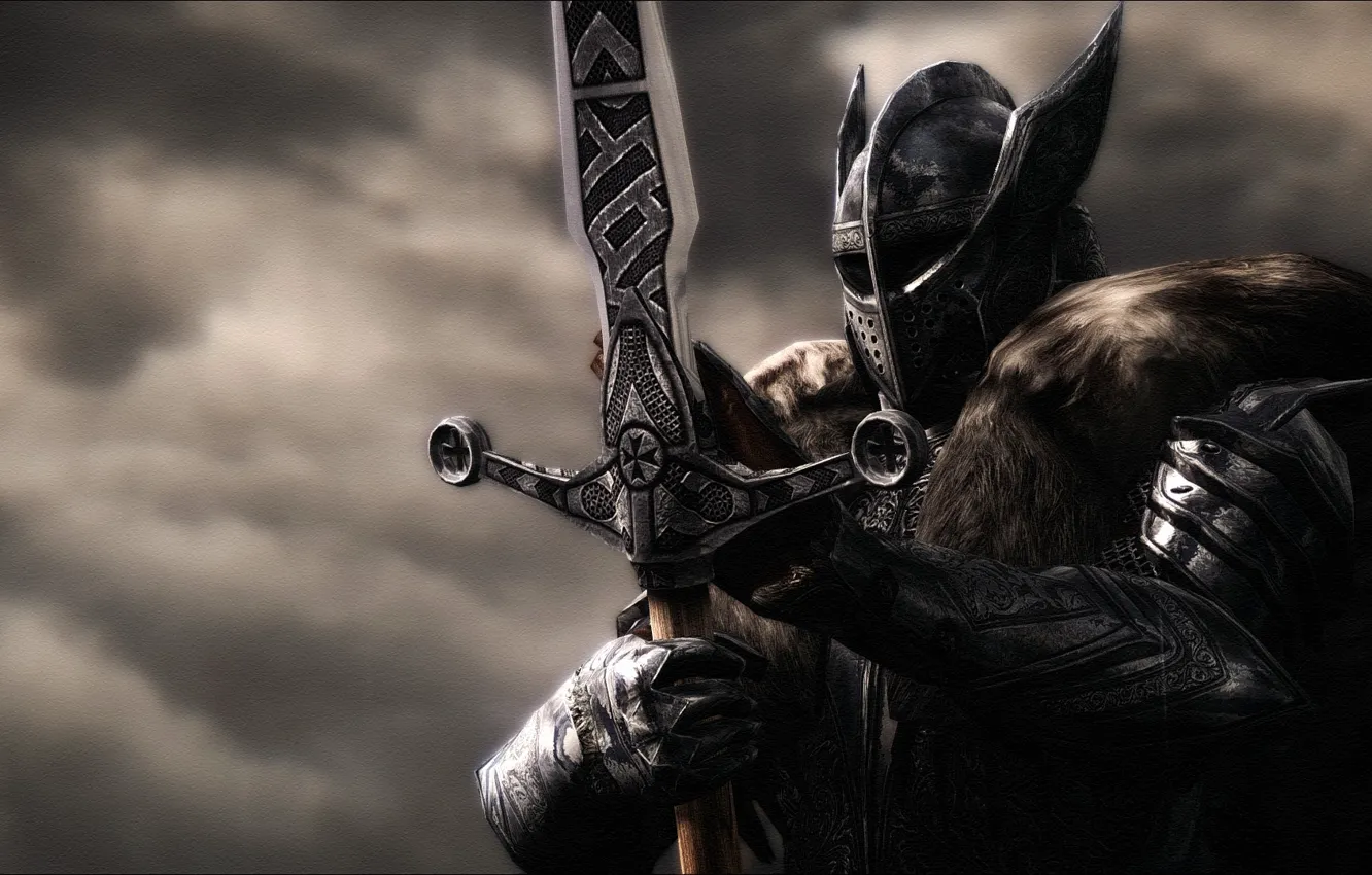 Photo wallpaper metal, rendering, background, sword, armor, warrior, helmet, knight