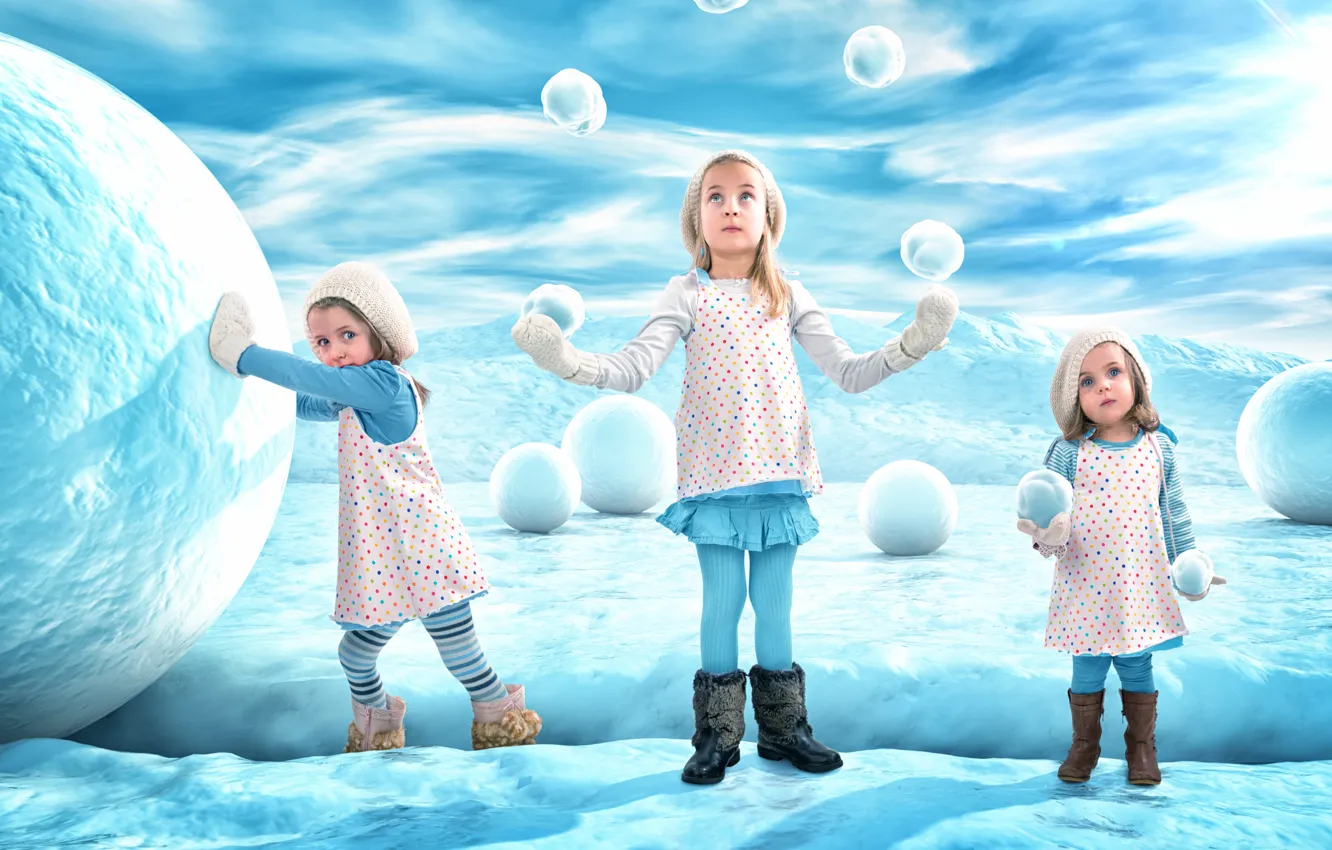 Photo wallpaper winter, snow, girls, snowball, Snowballgirls