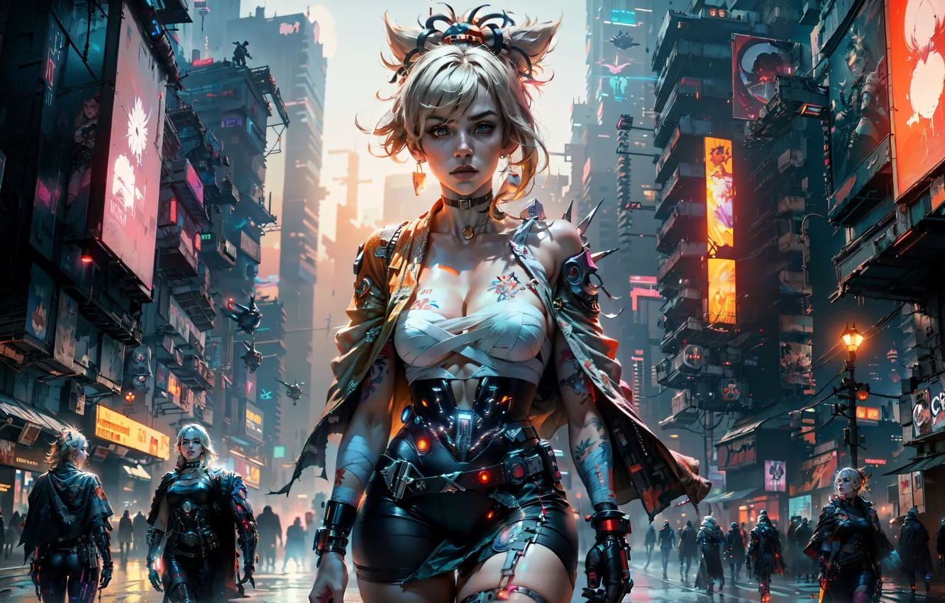 Photo wallpaper look, the city, future, movement, the crowd, people, blonde, beautiful girl