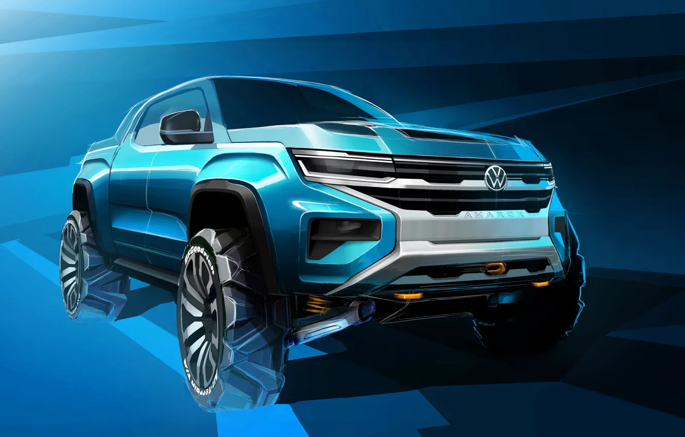 Photo wallpaper Volkswagen, Blue, Pickup, Art, Volkswagen, Amarok, 2022