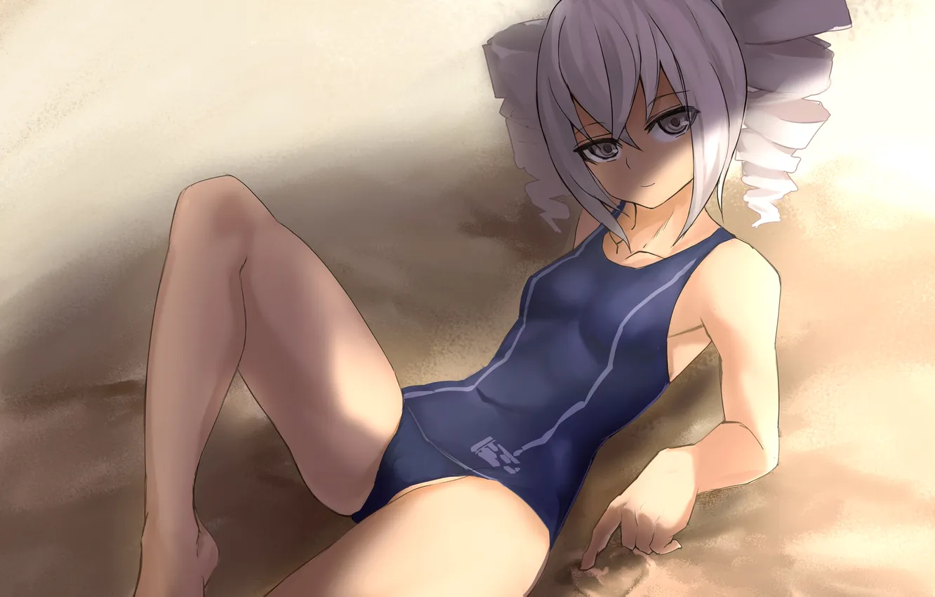 Photo wallpaper girl, sexy, beach, legs, anime, beautiful, short hair, pretty