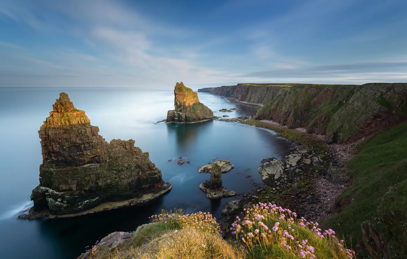 Photo wallpaper rocks, coast, Scotland, Scotland, North sea, North Sea, Duncansby Stacks, Caithness
