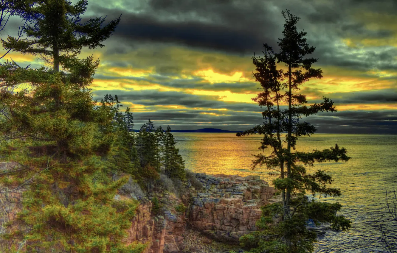 Wallpaper the sky, clouds, trees, mountains, clouds, lake, rocks, hdr ...