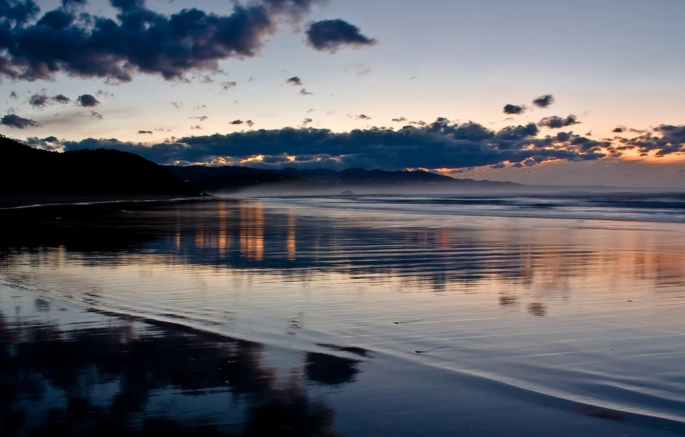 Photo wallpaper sea, beach, the sky, lights, background, Wallpaper, coast, the evening