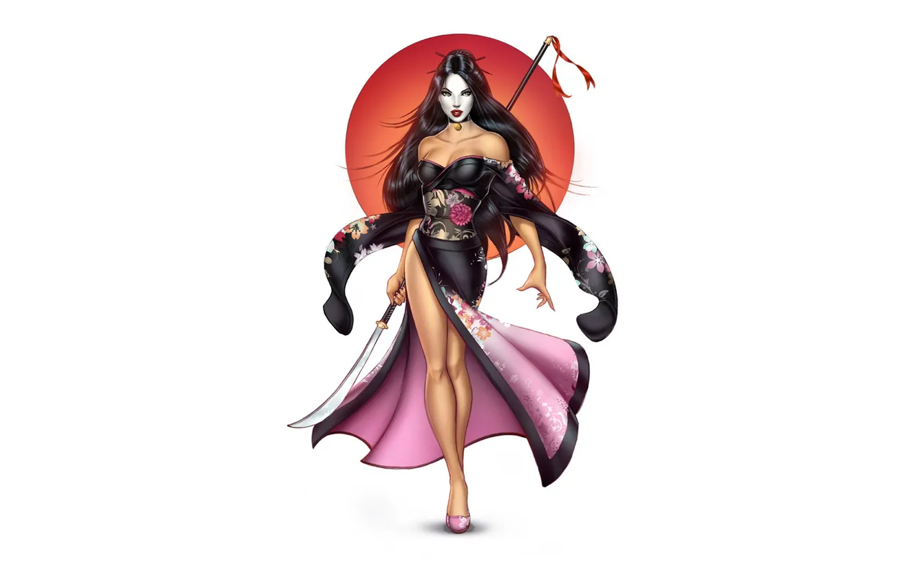 Photo wallpaper girl, white background, Asian