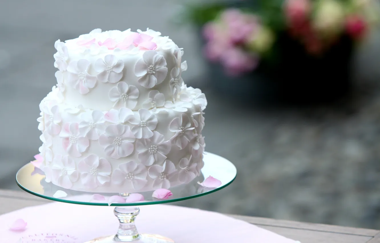Photo wallpaper white, cake, decoration, flowers, wedding