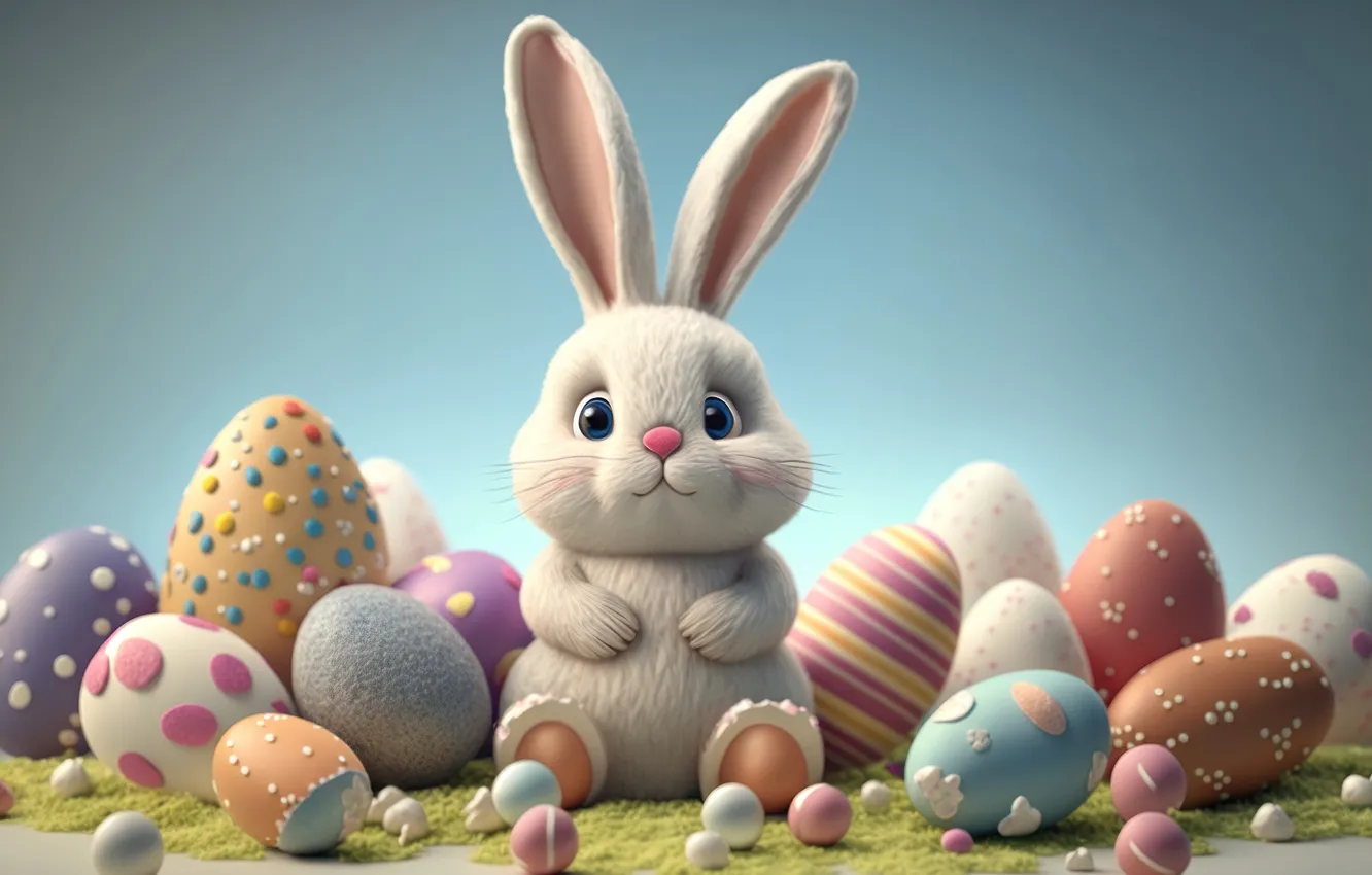 Photo wallpaper eggs, colorful, rabbit, Easter, spring, Easter, eggs, bunny