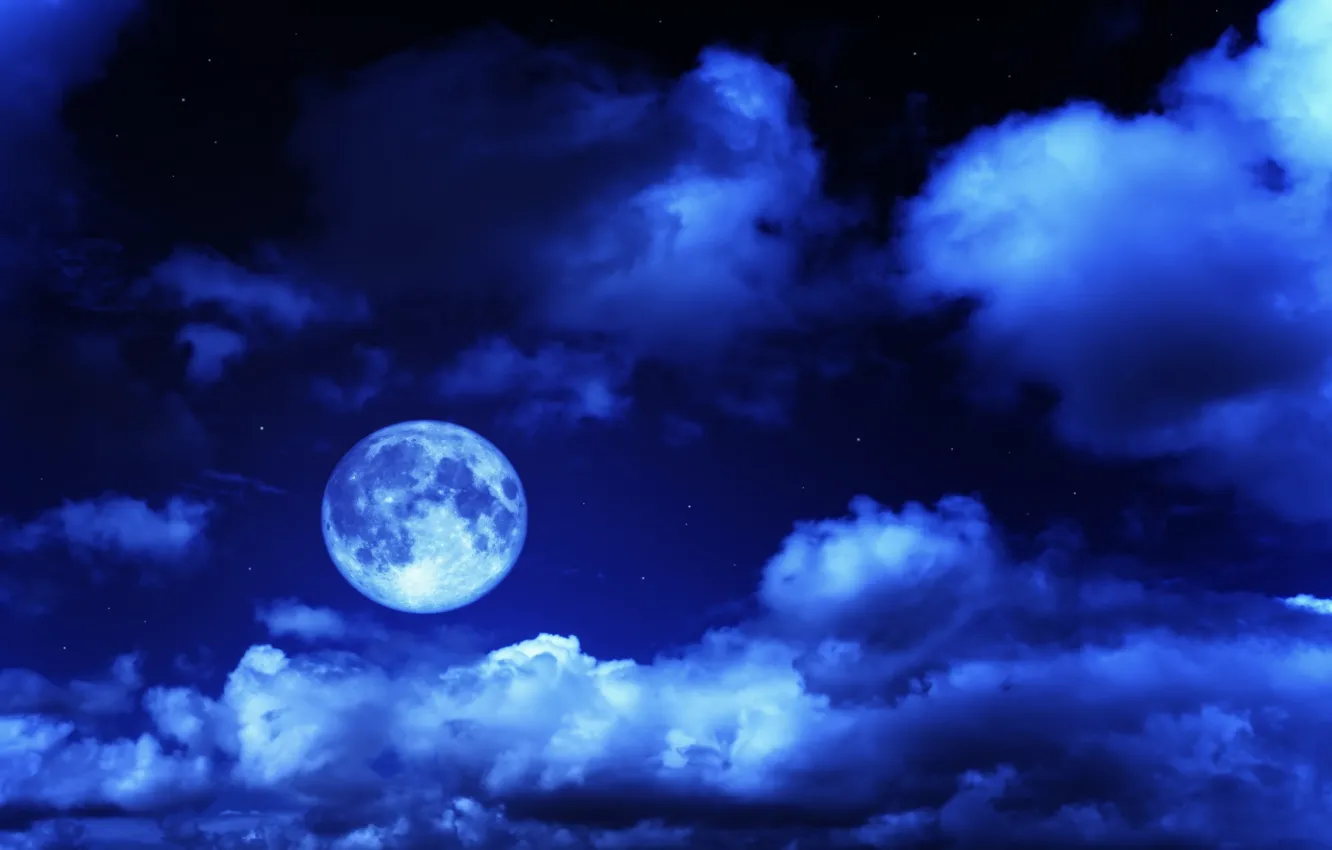 Photo wallpaper the sky, stars, clouds, night, the moon