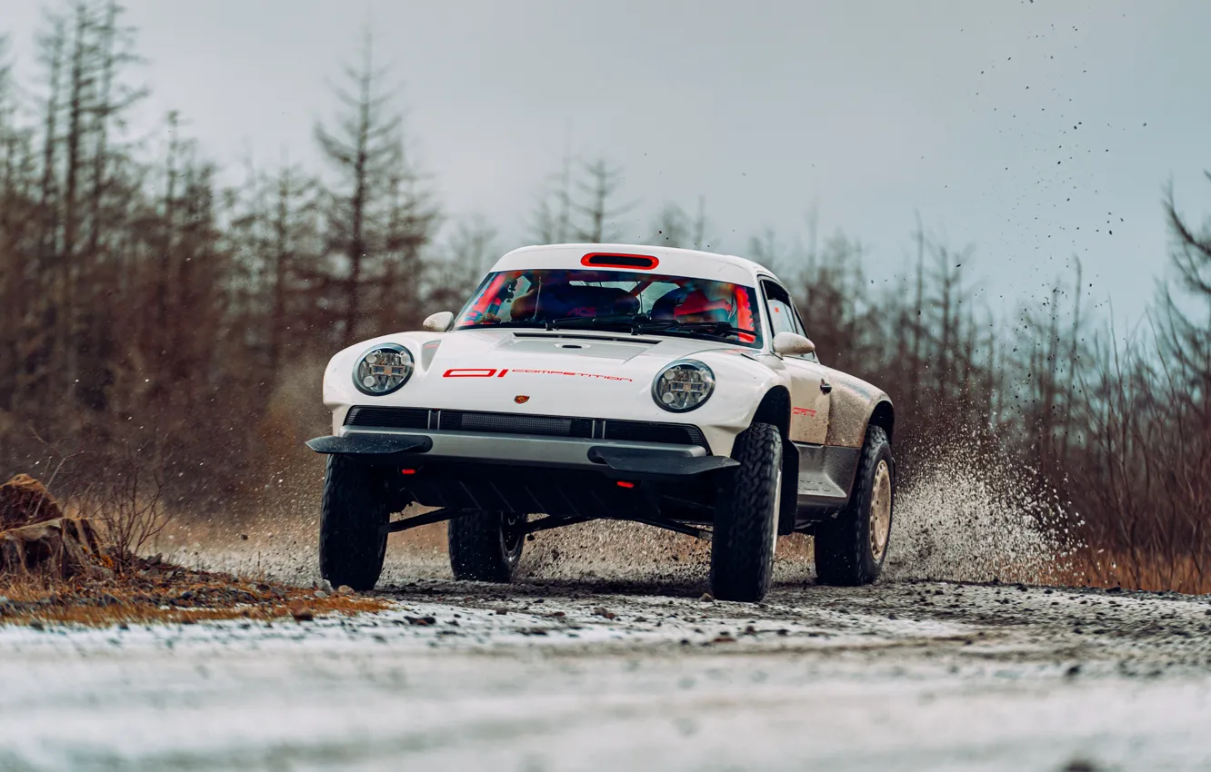 Photo wallpaper squirt, 911, Porsche, turn, skid, dirt, 964, AWD