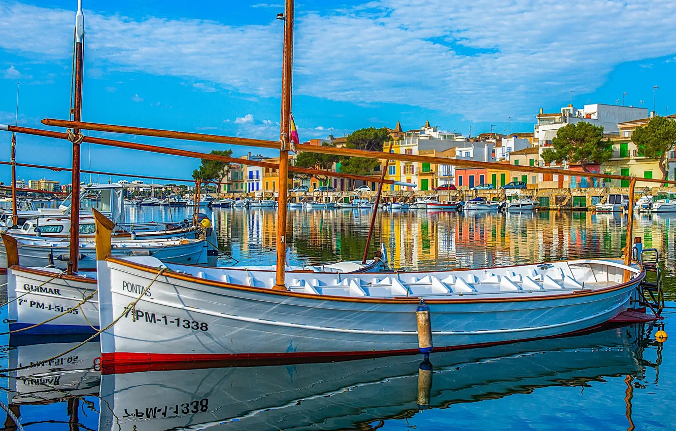 Photo wallpaper boats, port, Spain, harbour, Spain, The Mediterranean sea, Mallorca, Mallorca