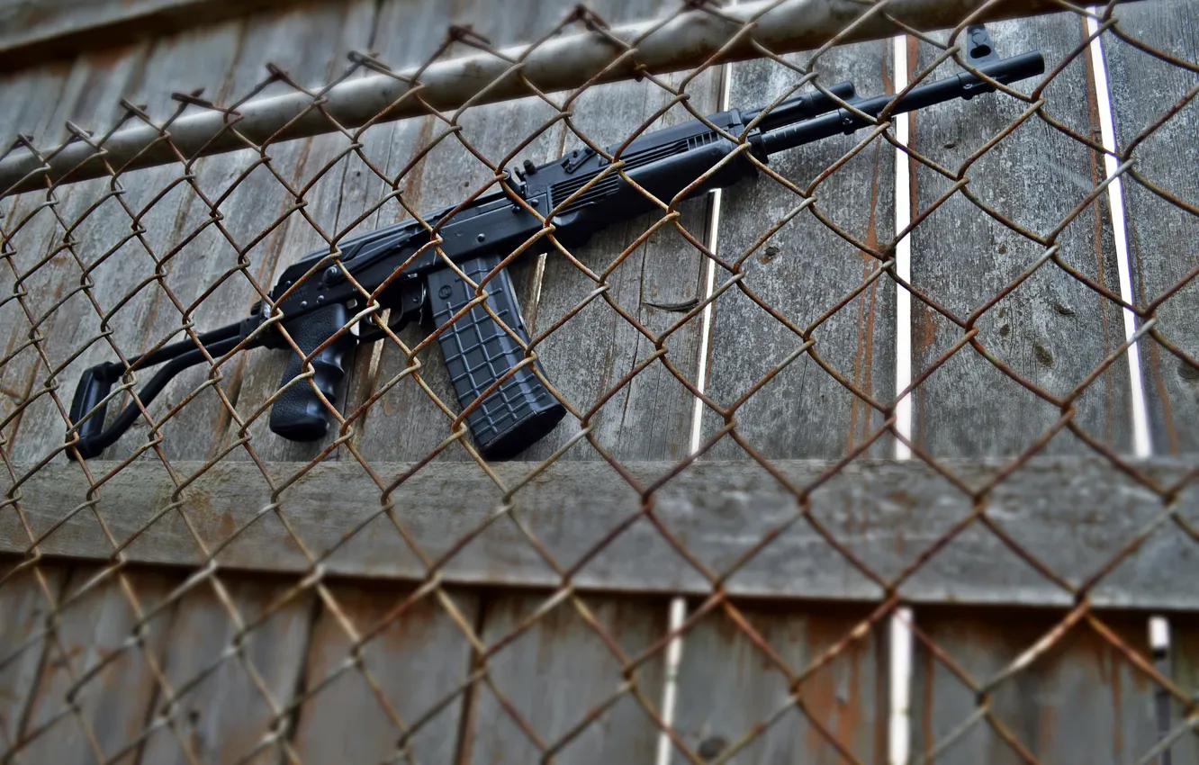 Photo wallpaper the fence, the gun, carabiner, Saiga, self-loading