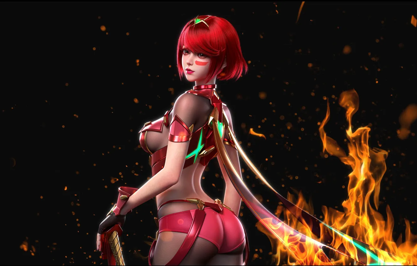 Photo wallpaper ass, boobs, women, redhead, artwork, fantasy art, Xenoblade, fantasy girl