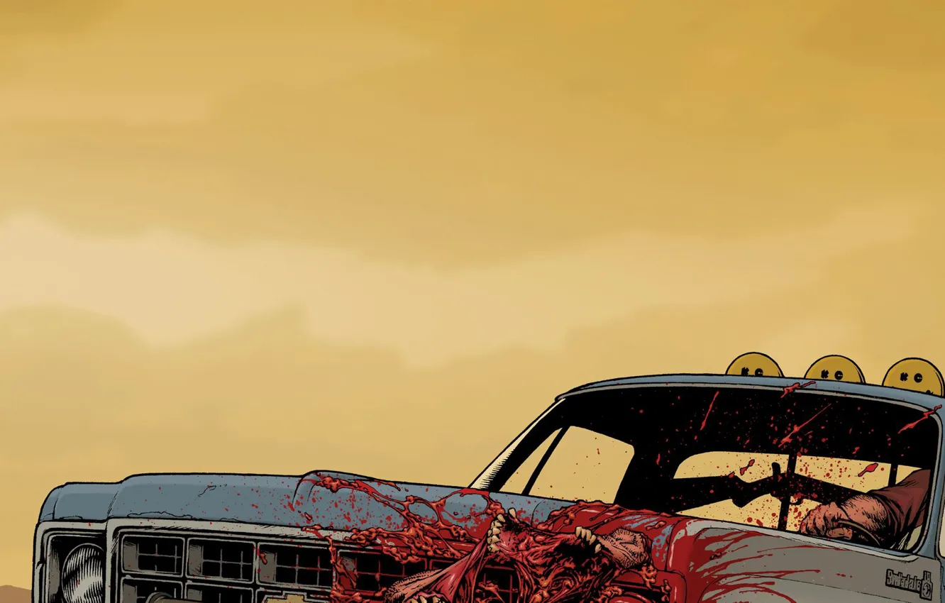Photo wallpaper art, pickup, booze, downed, zombie Apocalypse