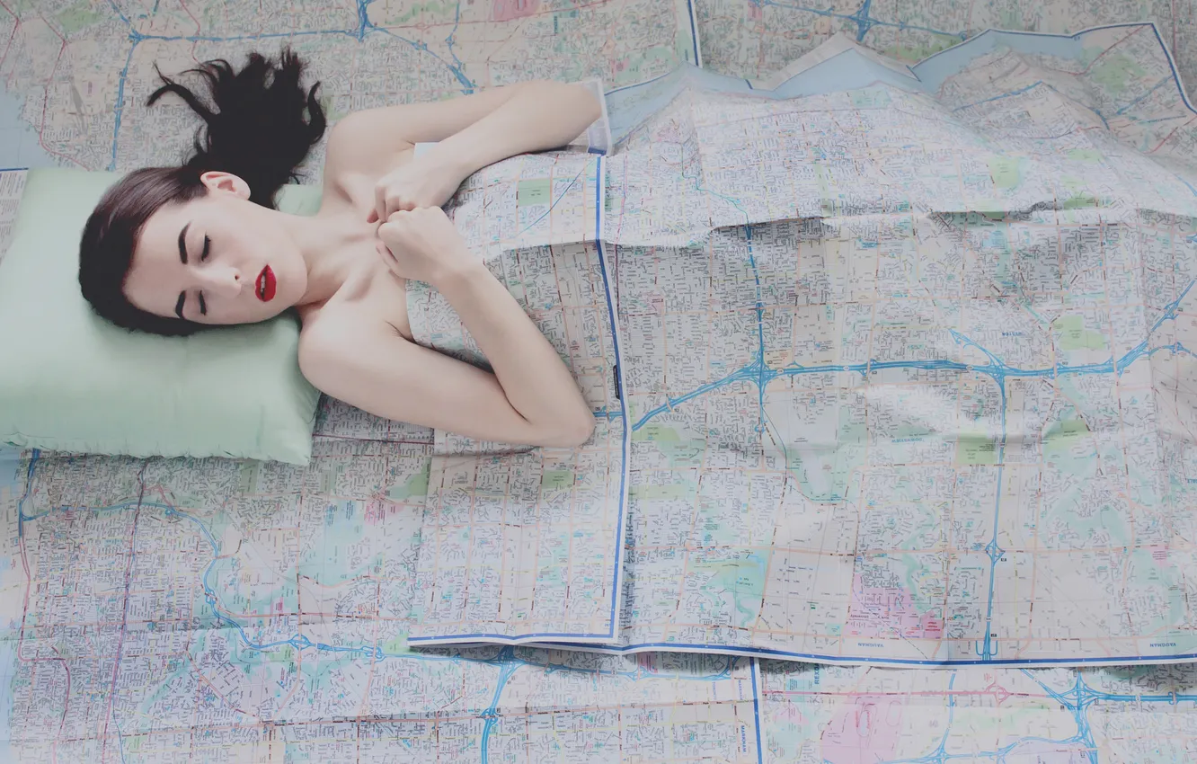 Photo wallpaper girl, background, map